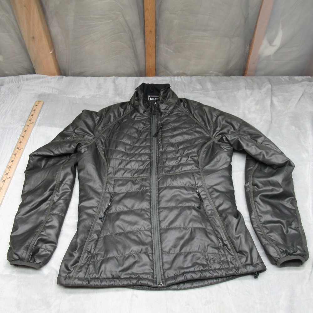 REI Down Jacket Womens Small Black Insulated Full Zip Quilted Lightweight Puffer